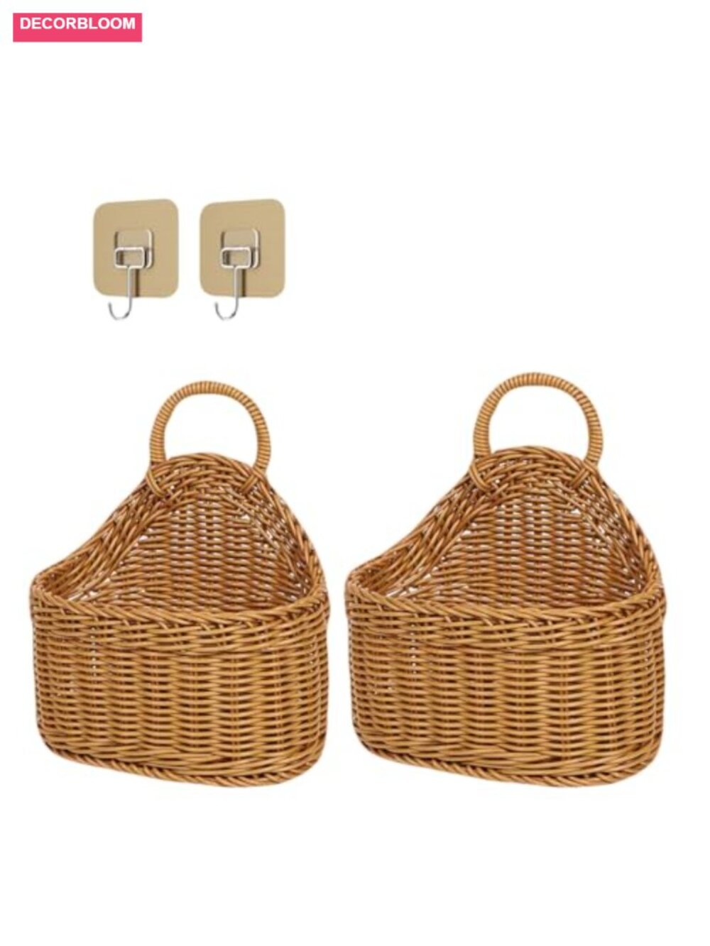 2Pcs Hanging Storage Baskets Plastic Woven with Hook for Kitchen Wall Organizer